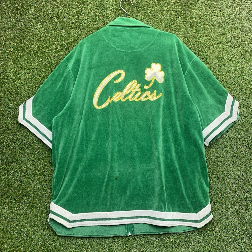 Boston Celtics Jacket Mens 2XL Green White NBA Basketball Velour Full Zip Warmup